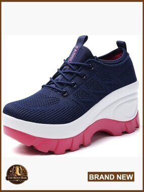Women's Chunky Platform Orthopedic Walking Shoes Knitted Lace Up Lug Sole